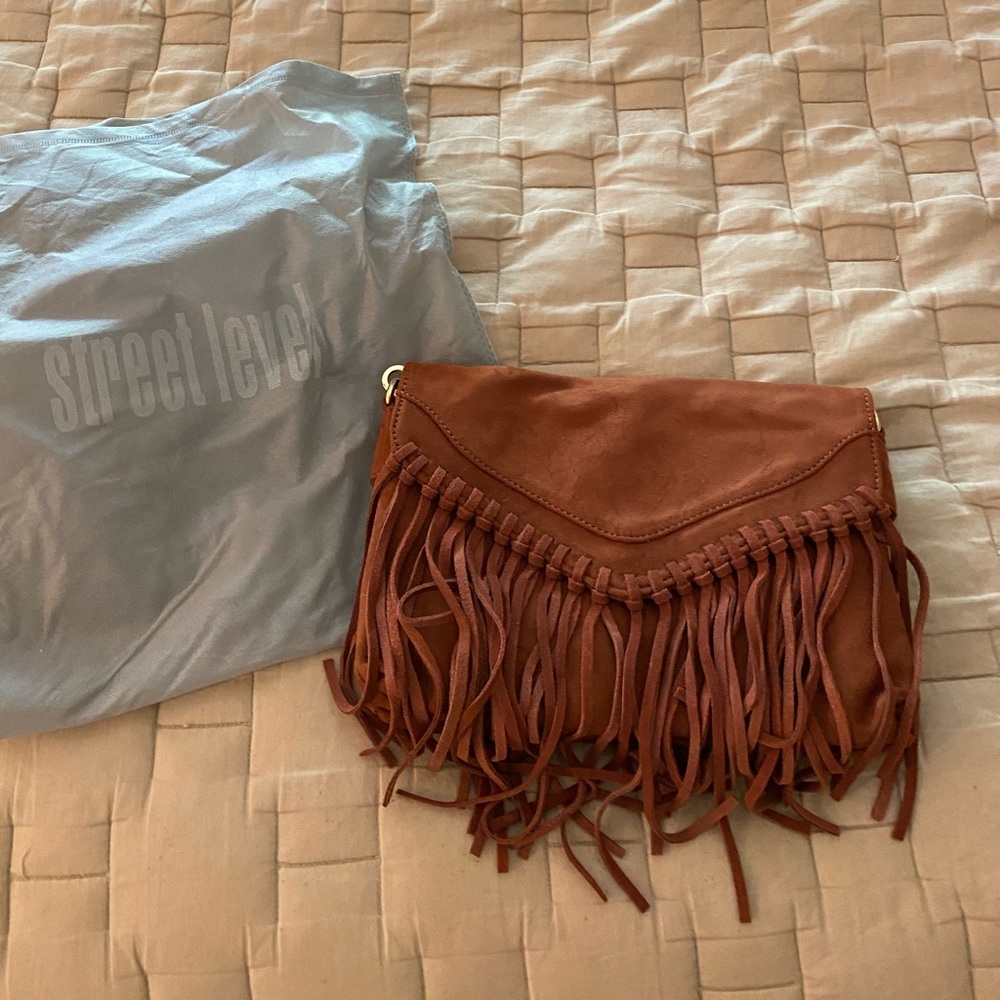 Brown Suede Purse with Fringe